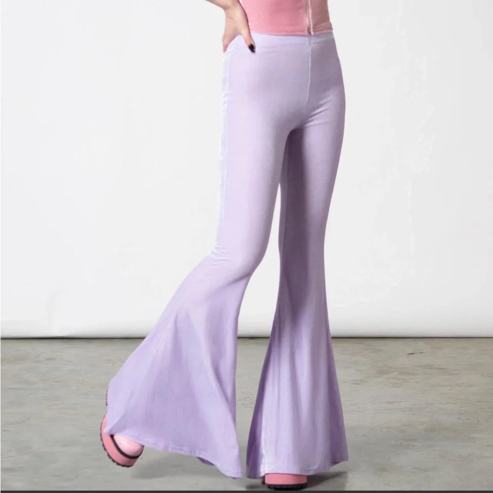 Killstar Pastel Lilac Moondance Bell Bottom Pants Size XL - Picture 2 of 10